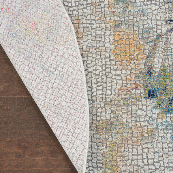 Homeroots 4' Ivory Blue And Orange Abstract Distressed Non Skid Round Rug  Polypropylene,Polyester 550472