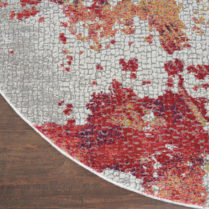 Homeroots 4' Ivory Red And Blue Abstract Distressed Non Skid Round Rug  Polypropylene,Polyester 550473