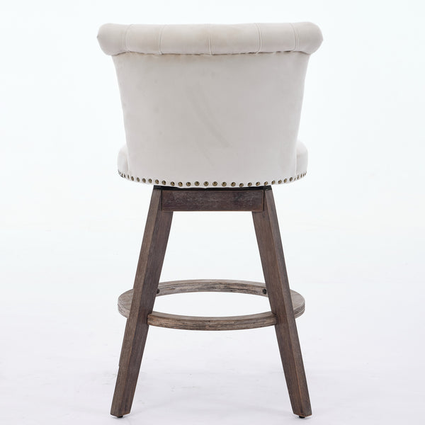 English Elm 26" Plush Velvet Swivel Counter Stools Set of 2 with Tufted Back, High-Res Foam & Sturdy Wood Legs Beige W1143P362518