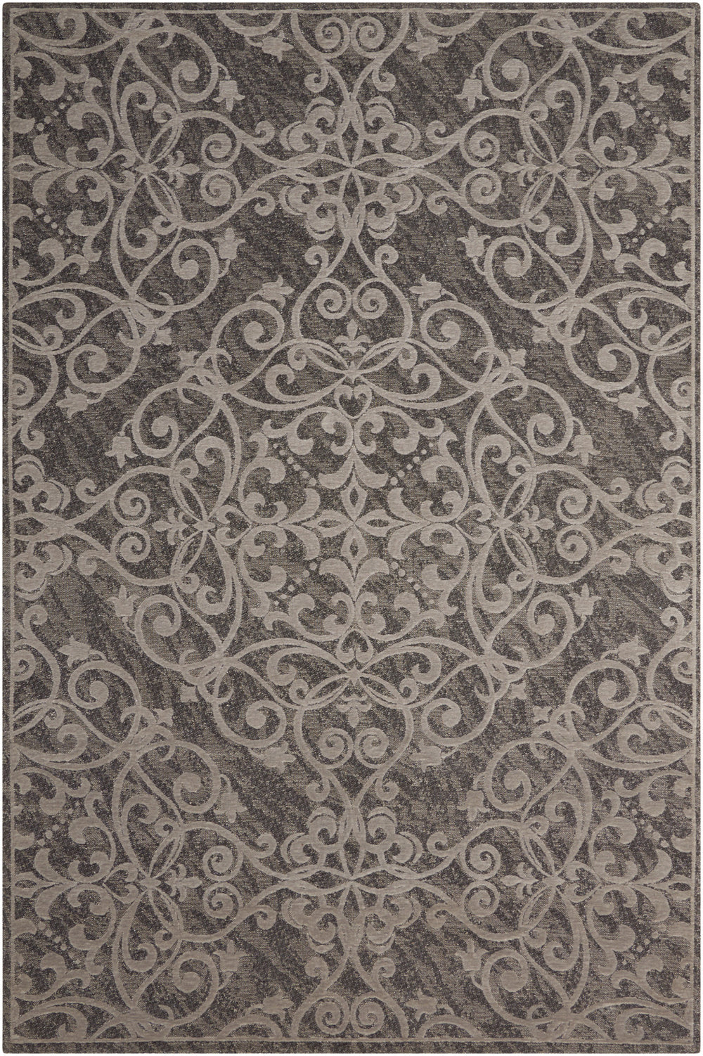 Homeroots 5' X 7' Gray And Light Gray Damask Distressed Area Rug  Cotton,Polyester 550478