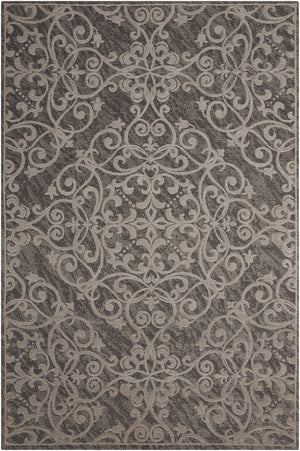 Homeroots 5' X 7' Gray And Light Gray Damask Distressed Area Rug  Cotton,Polyester 550478