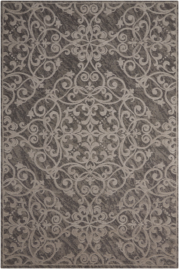 Homeroots 5' X 7' Gray And Light Gray Damask Distressed Area Rug  Cotton,Polyester 550478