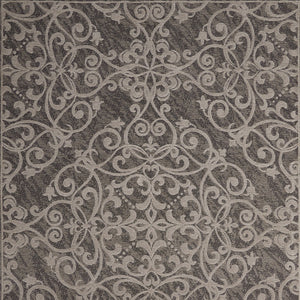 Homeroots 5' X 7' Gray And Light Gray Damask Distressed Area Rug  Cotton,Polyester 550478