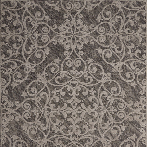 Homeroots 5' X 7' Gray And Light Gray Damask Distressed Area Rug  Cotton,Polyester 550478