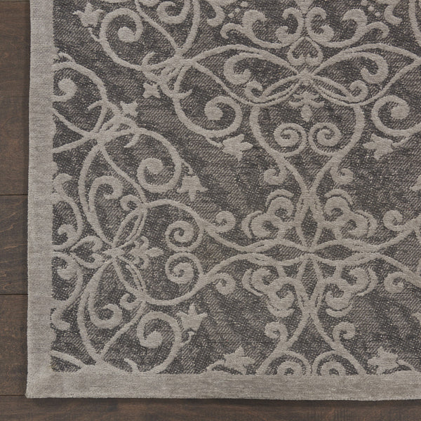 Homeroots 5' X 7' Gray And Light Gray Damask Distressed Area Rug  Cotton,Polyester 550478