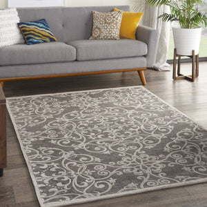 Homeroots 5' X 7' Gray And Light Gray Damask Distressed Area Rug  Cotton,Polyester 550478