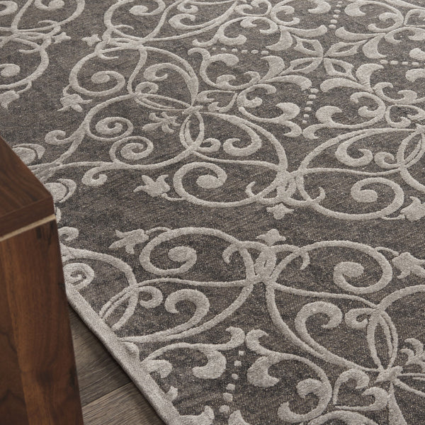 Homeroots 5' X 7' Gray And Light Gray Damask Distressed Area Rug  Cotton,Polyester 550478