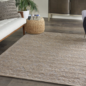 Homeroots 5' X 7' Taupe And Gray Damask Distressed Area Rug  Cotton,Polyester 550480