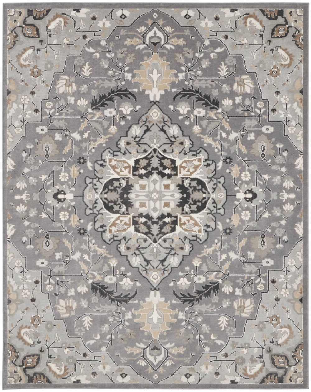 Homeroots 8' X 10' Gray And Black Floral Medallion Non Skid Area Rug  Polypropylene,Polyester 550481