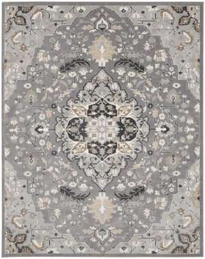 Homeroots 8' X 10' Gray And Black Floral Medallion Non Skid Area Rug  Polypropylene,Polyester 550481