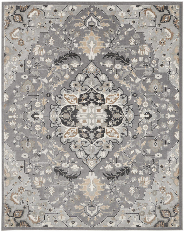 Homeroots 8' X 10' Gray And Black Floral Medallion Non Skid Area Rug  Polypropylene,Polyester 550481