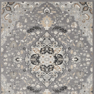 Homeroots 8' X 10' Gray And Black Floral Medallion Non Skid Area Rug  Polypropylene,Polyester 550481