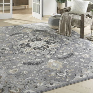 HomeRoots 8' Gray and Black Floral Medallion Area Rug – Elegant Non-Skid Design for Classic Home Décor 8' X 10' 550481