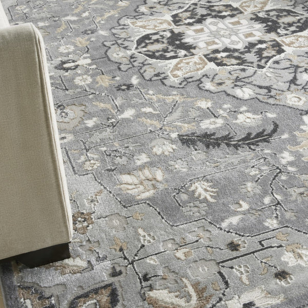 HomeRoots 8' Gray and Black Floral Medallion Area Rug – Elegant Non-Skid Design for Classic Home Décor 8' X 10' 550481