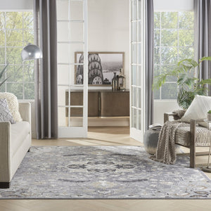 HomeRoots 8' Gray and Black Floral Medallion Area Rug – Elegant Non-Skid Design for Classic Home Décor 8' X 10' 550481