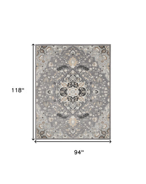 Homeroots 8' X 10' Gray And Black Floral Medallion Non Skid Area Rug  Polypropylene,Polyester 550481