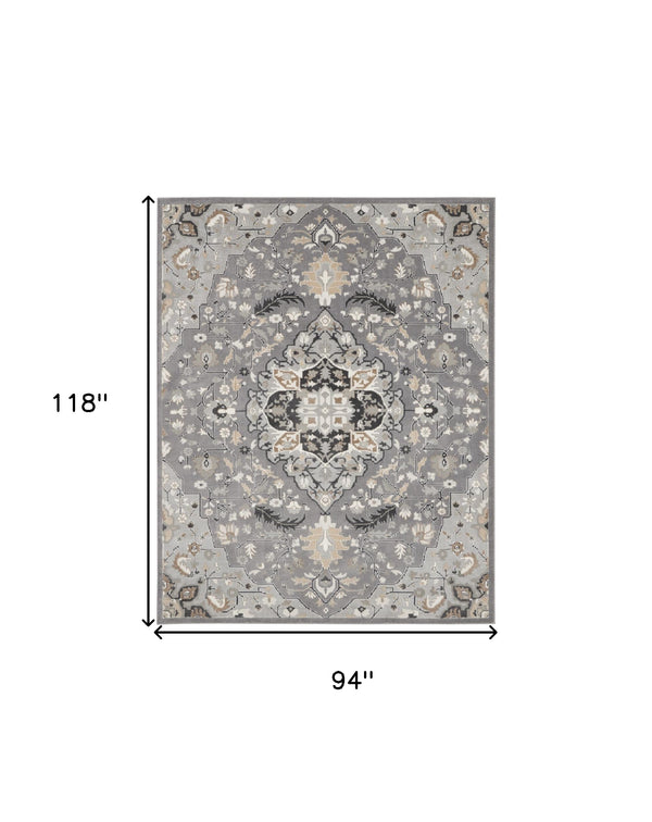 Homeroots 8' X 10' Gray And Black Floral Medallion Non Skid Area Rug  Polypropylene,Polyester 550481