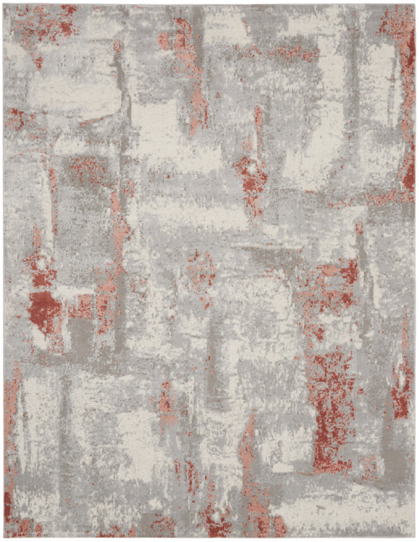 Homeroots 8' X 10' Gray And Red Abstract Non Skid Area Rug  Polypropylene,Polyester 550485