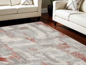 Homeroots 8' X 10' Gray And Red Abstract Non Skid Area Rug  Polypropylene,Polyester 550485