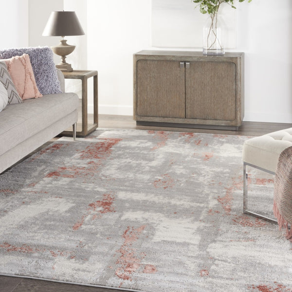 HomeRoots 8' Gray and Red Abstract Area Rug - Stylish Non-Skid Design for Living Rooms, Bedrooms, and Dens 8' X 10' 550485