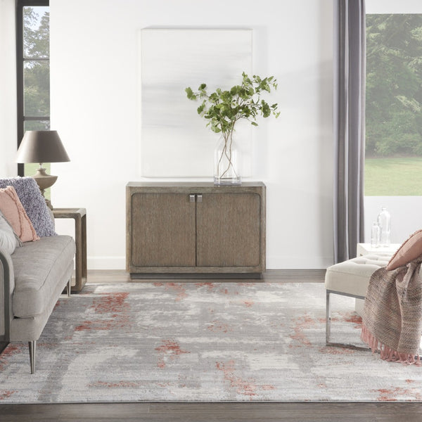 HomeRoots 8' Gray and Red Abstract Area Rug - Stylish Non-Skid Design for Living Rooms, Bedrooms, and Dens 8' X 10' 550485
