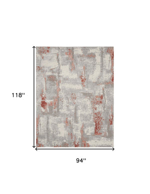 Homeroots 8' X 10' Gray And Red Abstract Non Skid Area Rug  Polypropylene,Polyester 550485