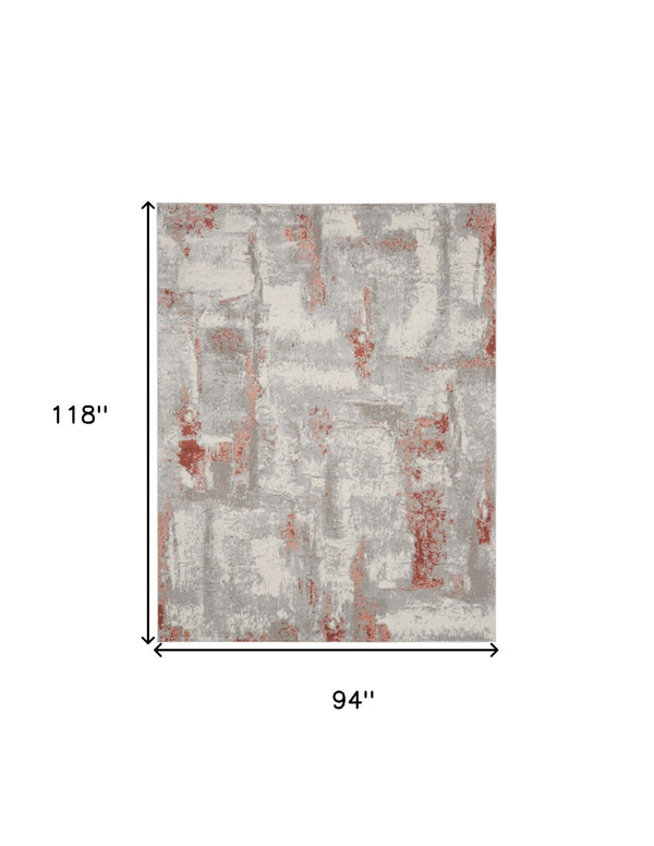 Homeroots 8' X 10' Gray And Red Abstract Non Skid Area Rug  Polypropylene,Polyester 550485