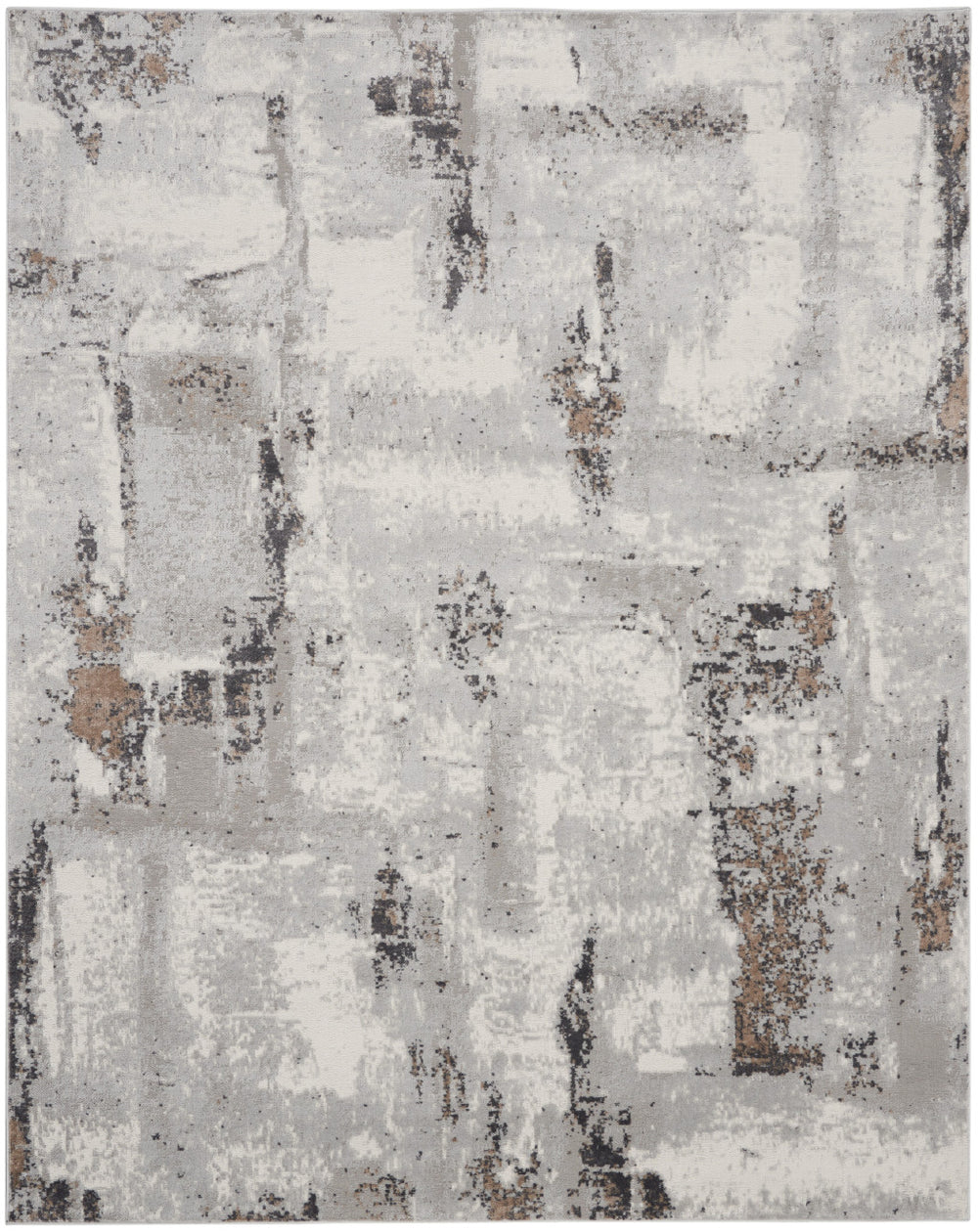 Homeroots 8' X 10' Ivory Black And Gray Abstract Non Skid Area Rug  Polypropylene,Polyester 550486