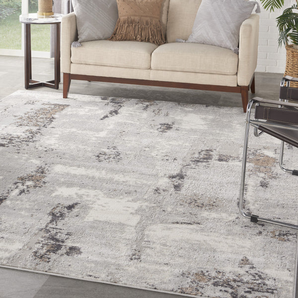 Homeroots 8' X 10' Ivory Black And Gray Abstract Non Skid Area Rug  Polypropylene,Polyester 550486