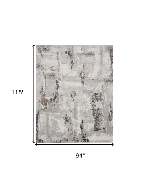 Homeroots 8' X 10' Ivory Black And Gray Abstract Non Skid Area Rug  Polypropylene,Polyester 550486