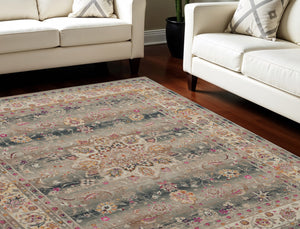 Homeroots 8' X 10' Ivory Brown & Gray Floral Distressed Non-skid Area Rug - Durable, Stain-resistant Comfort  Polypropylene 550487