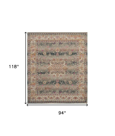Homeroots 8' X 10' Ivory Brown & Gray Floral Distressed Non-skid Area Rug - Durable, Stain-resistant Comfort  Polypropylene 550487
