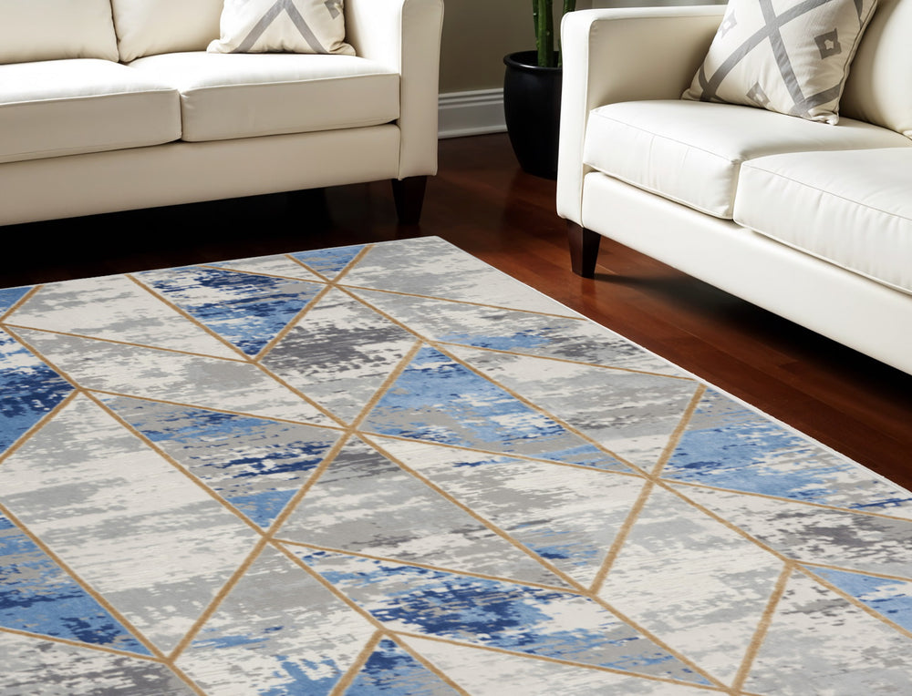 Homeroots 8' X 10' Ivory Blue And Gray Abstract Non Skid Area Rug  Polypropylene,Polyester 550492