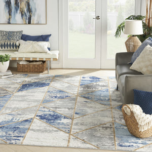 HomeRoots 8' Ivory Blue and Gray Abstract Non-Skid Area Rug for Modern Living Room and Bedroom Decor 8' X 10' 550492