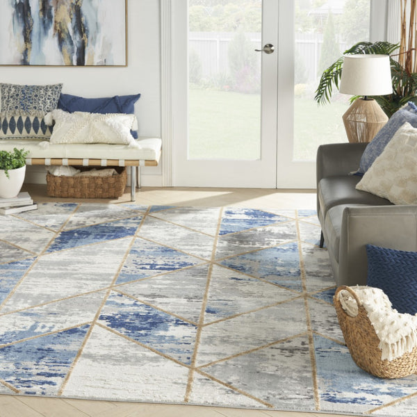 HomeRoots 8' Ivory Blue and Gray Abstract Non-Skid Area Rug for Modern Living Room and Bedroom Decor 8' X 10' 550492