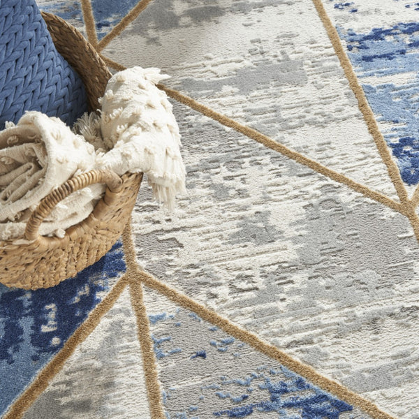 HomeRoots 8' Ivory Blue and Gray Abstract Non-Skid Area Rug for Modern Living Room and Bedroom Decor 8' X 10' 550492