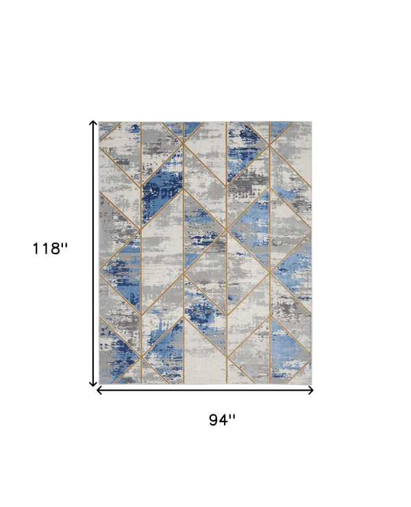 Homeroots 8' X 10' Ivory Blue And Gray Abstract Non Skid Area Rug  Polypropylene,Polyester 550492