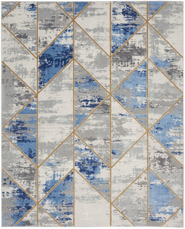 HomeRoots 8' Ivory Blue and Gray Abstract Non-Skid Area Rug for Modern Living Room and Bedroom Decor 8' X 10' 550492