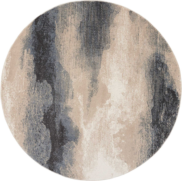 Homeroots 5' Gray Black And Beige Abstract Non Skid Round Rug  Polyester 550496