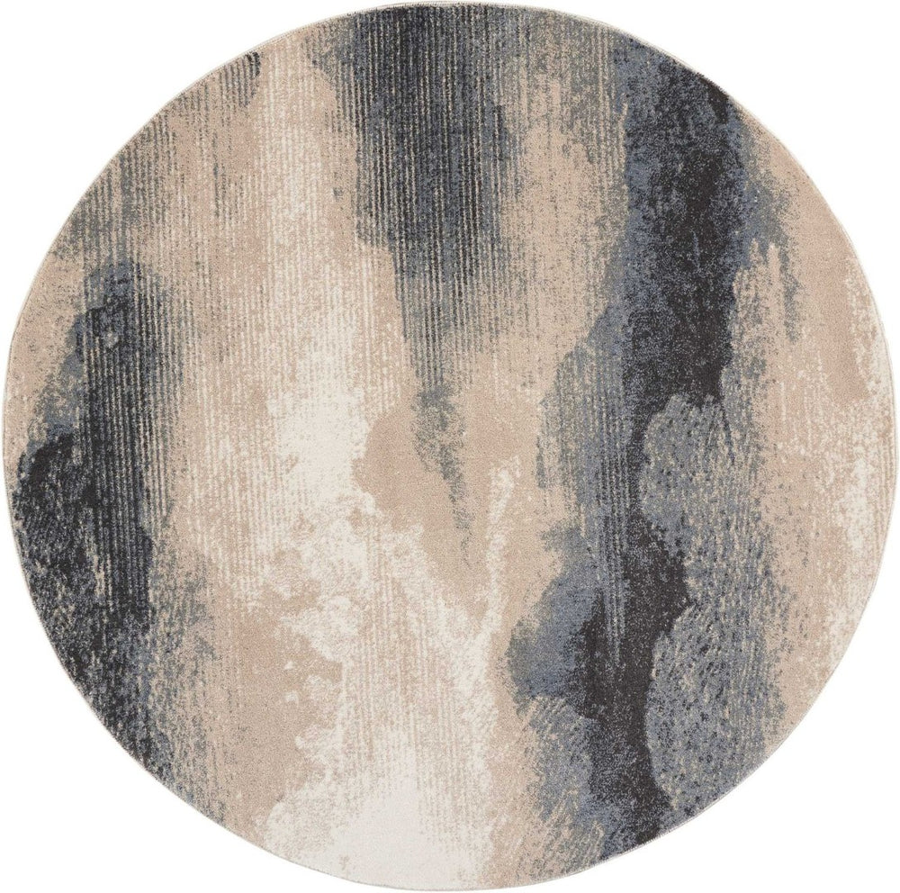 HomeRoots 5' Abstract Gray, Black & Beige Non-Skid Rug – Durable, Stain-Resistant Design for Modern Interiors 5' Round 550496