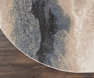 HomeRoots 5' Abstract Gray, Black & Beige Non-Skid Rug – Durable, Stain-Resistant Design for Modern Interiors 5' Round 550496