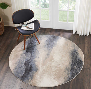 Homeroots 5' Gray Black And Beige Abstract Non Skid Round Rug  Polyester 550496