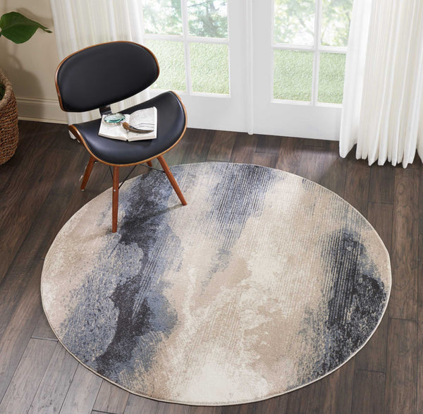 Homeroots 5' Gray Black And Beige Abstract Non Skid Round Rug  Polyester 550496