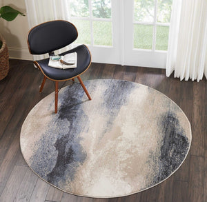 HomeRoots 5' Abstract Gray, Black & Beige Non-Skid Rug – Durable, Stain-Resistant Design for Modern Interiors 5' Round 550496