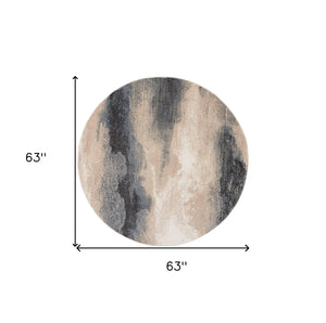 Homeroots 5' Gray Black And Beige Abstract Non Skid Round Rug  Polyester 550496