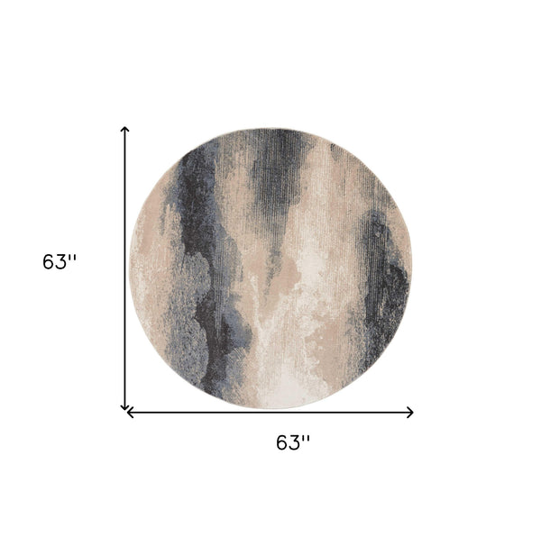 Homeroots 5' Gray Black And Beige Abstract Non Skid Round Rug  Polyester 550496