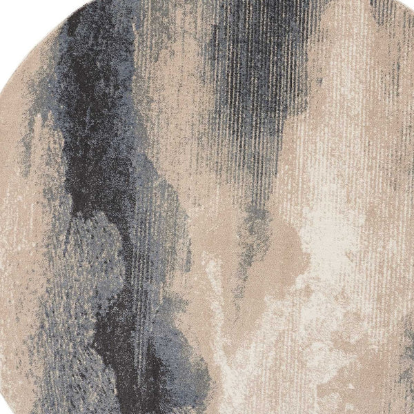 Homeroots 5' Gray Black And Beige Abstract Non Skid Round Rug  Polyester 550496