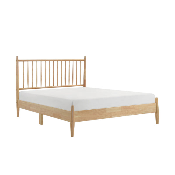 English Elm Mid-Century Queen Platform Bed with Vertical Slat Headboard, Low-Profile Wooden Frame, No Box Spring Needed Natural 60.25 L x 25 W x 6 H B011P211340