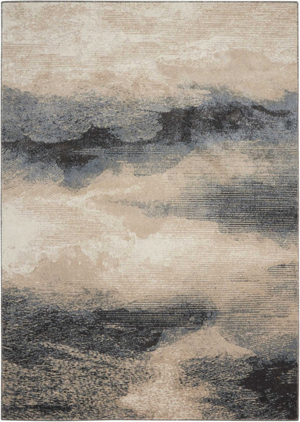 HomeRoots 5' Contemporary Gray, Black & Beige Non-Skid Area Rug – Durable, Stylish, & Easy to Clean for Homes 5' X 7' 550497