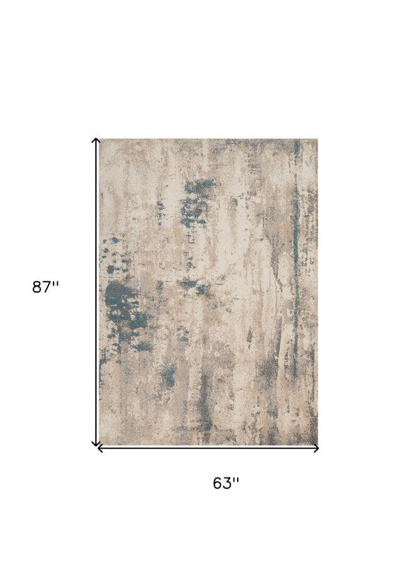 Homeroots 5' X 7' Teal And Ivory Abstract Non Skid Area Rug  Polyester 550500